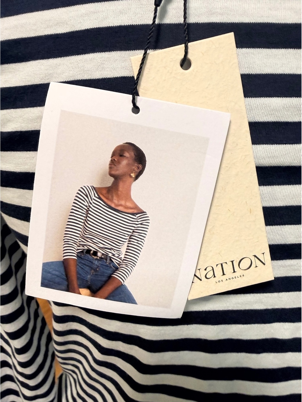 NATION LTD Danika Scoop Neck Tee Navy City Stripe Pima Cotton NWT - Picture 4 of 5